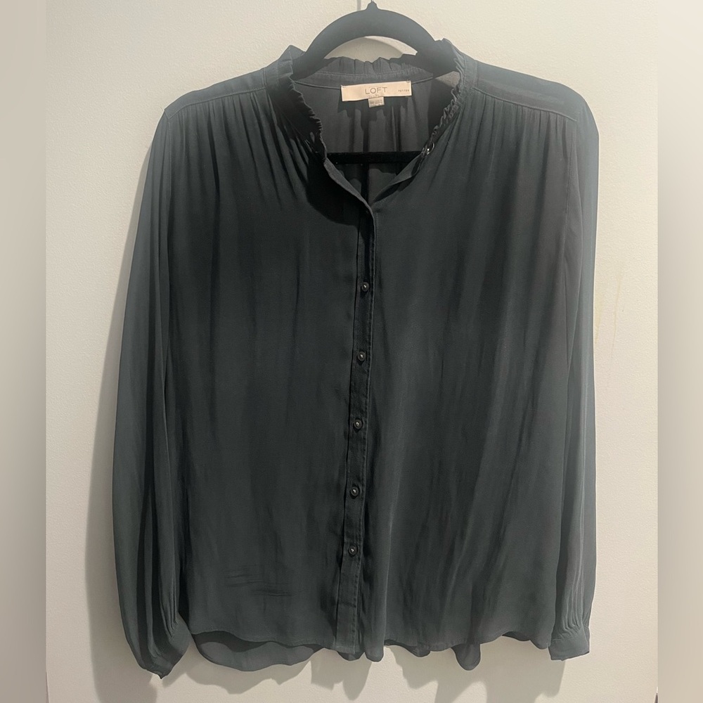 LOFT Ruffle Collar Button Front Blouse - Picture 3 of 4